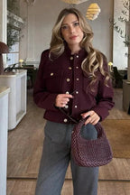 Retro Double Breasted Cropped Stand Collar Coat