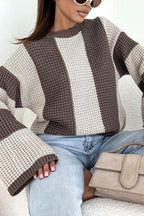 Fashionable Colorblock Loose Long-sleeved Casual Knitted Sweater