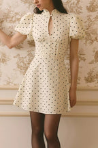 Elegant Stand Collar Dot Hollow Mini Dress