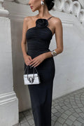 Oblique Strap Backless Midi Dress