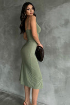 Elegant Slit Spaghetti Strap Bodycon Dress