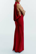 LONG SATIN HALTER DRESS