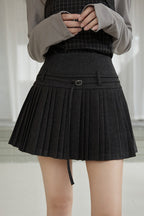 Solid Wool Pleated High Waist Skirt