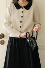 Peter Pan Collar Color Block Cardigan