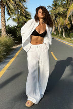 Cotton Loose Long Sleeve Blouse & Pants Set