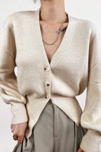 Ivory V-Neck Banded Hem Cardigan