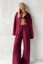 Cotton Long Sleeve Button Down Shirt Pants Set