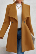 Solid Lapel Double-Breasted Thickened Wool Blend  Overcoat