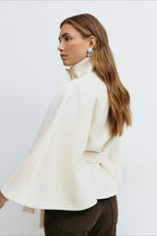 High Neck Button Detail Batwing Sleeve Coat