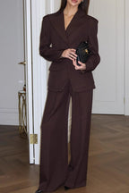 Casual V Neck Two Piece Blazer Pants Set