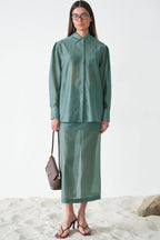 Vintage Collared Tencel Shirt Dress Two Piece Set