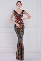 Beaded Floral Sequin Mermaid Party Dress