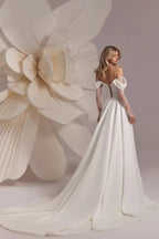 Off Shoulder Train Elegant White Wedding Dress