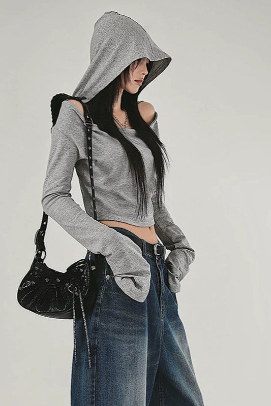 Grey OffShoulder Hoodie