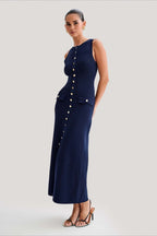 Knit Sleeveless Button Midi Dress