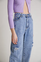 Dark Blue Ripped High Jeans