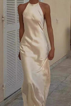 Backless Halter Camisole Satin Like Formal Dress