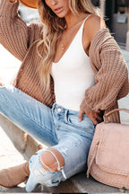 Khaki Solid Color Buttoned Down Casual Knitted Cardigan