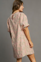 Freya Elevated Floral Jacquard Mini Dress with Puff Sleeves Boutique Collection
