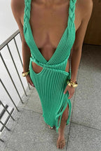 Slim Backless Knit Cami Cover-Up Beach Sweater Dress