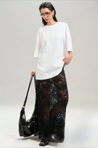 Solid Color Lace Bodycon High Waist Skirt