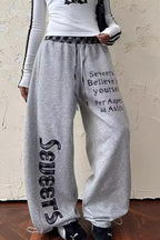 Plaid Patchwork Letter Graphic Baggy Sweat Pants