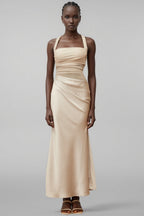 Freja Grey Mesh Panel Ruched Maxi Dress