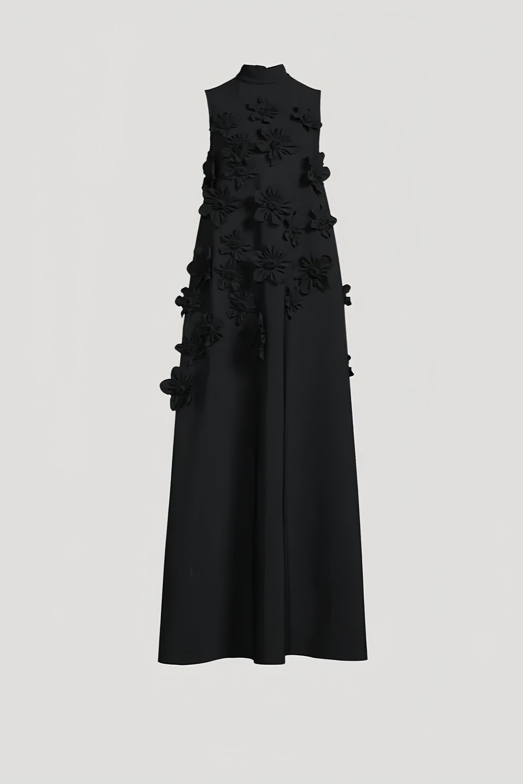 Daphne 3D Floral High Neck Sleeveless Maxi Dress-Black