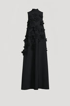 Daphne 3D Floral High Neck Sleeveless Maxi Dress-Black