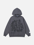 Cartoon Line Character Print Hoodie