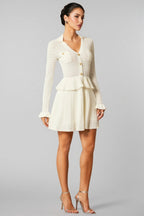 Wilburta V Neck Ruffled Knit Mini Dress