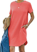 Casual short-sleeved T-shirt dress with pockets