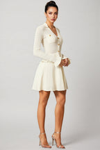 Wilburta V Neck Ruffled Knit Mini Dress