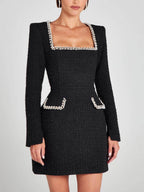 Exquisite And Playful Pearl Trim Pocket Mini Dress