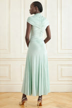 Gini Fitted Half-High Neck Pleated Maxi Dress
