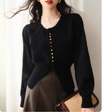 Button-Front Long Sleeve Knit Top