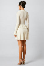 Wilburta V Neck Ruffled Knit Mini Dress