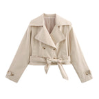 Belted Double-Breasted Cropped Trench Coat