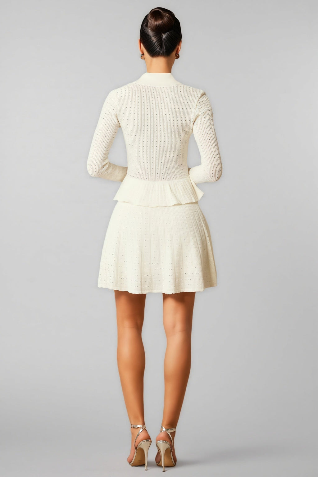 Wilburta V Neck Ruffled Knit Mini Dress