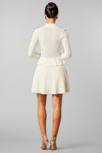 Wilburta V Neck Ruffled Knit Mini Dress