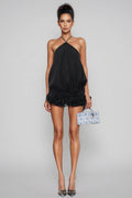 Faitd Black Strapless Backless Mini Dress