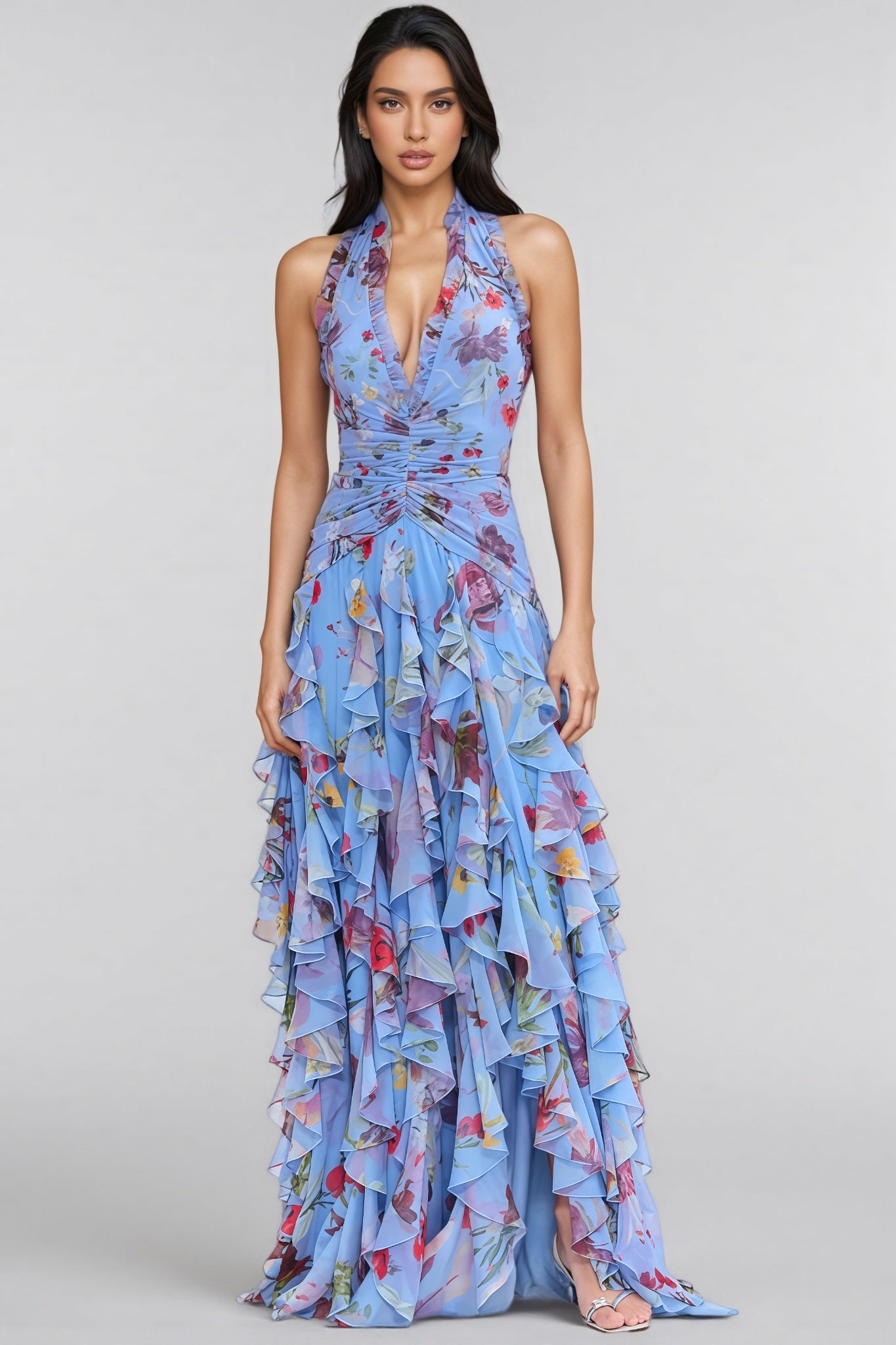 Debby Cut-Out Pleated Floral Maxi Dress