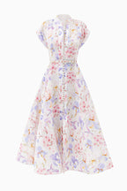 Norif Round Neck Button Print Midi Dress