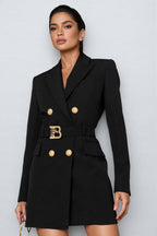 Freye Black Belted Metal Button Mini Dress