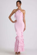 Ruffle - Trim Halterneck Evening Maxi Dress