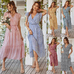 Deep V Sexy Polka Dot Casual Long Dress