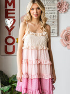 Fairy Color Block Swiss Dot Ruffled Tiered Spaghetti Strap Dress