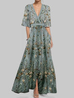 Elegant Mid Sleeve Maxi Dress