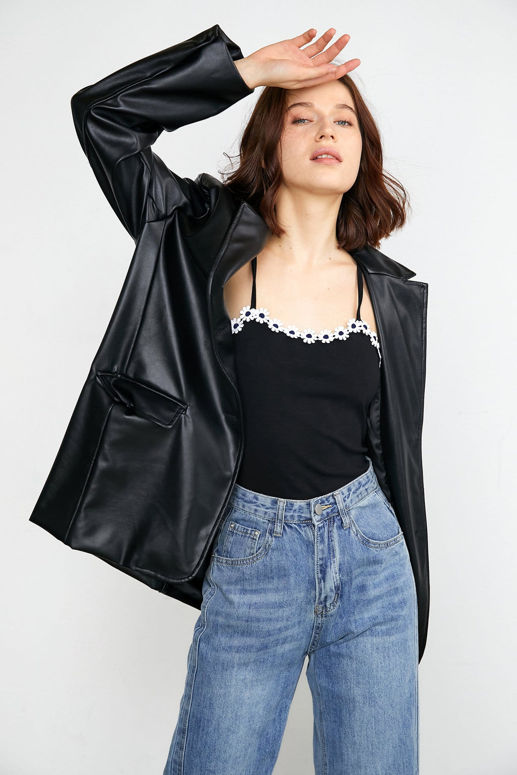 Docie Black Leather Shacket