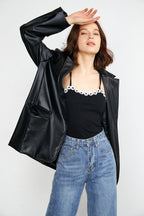 Docie Black Leather Shacket